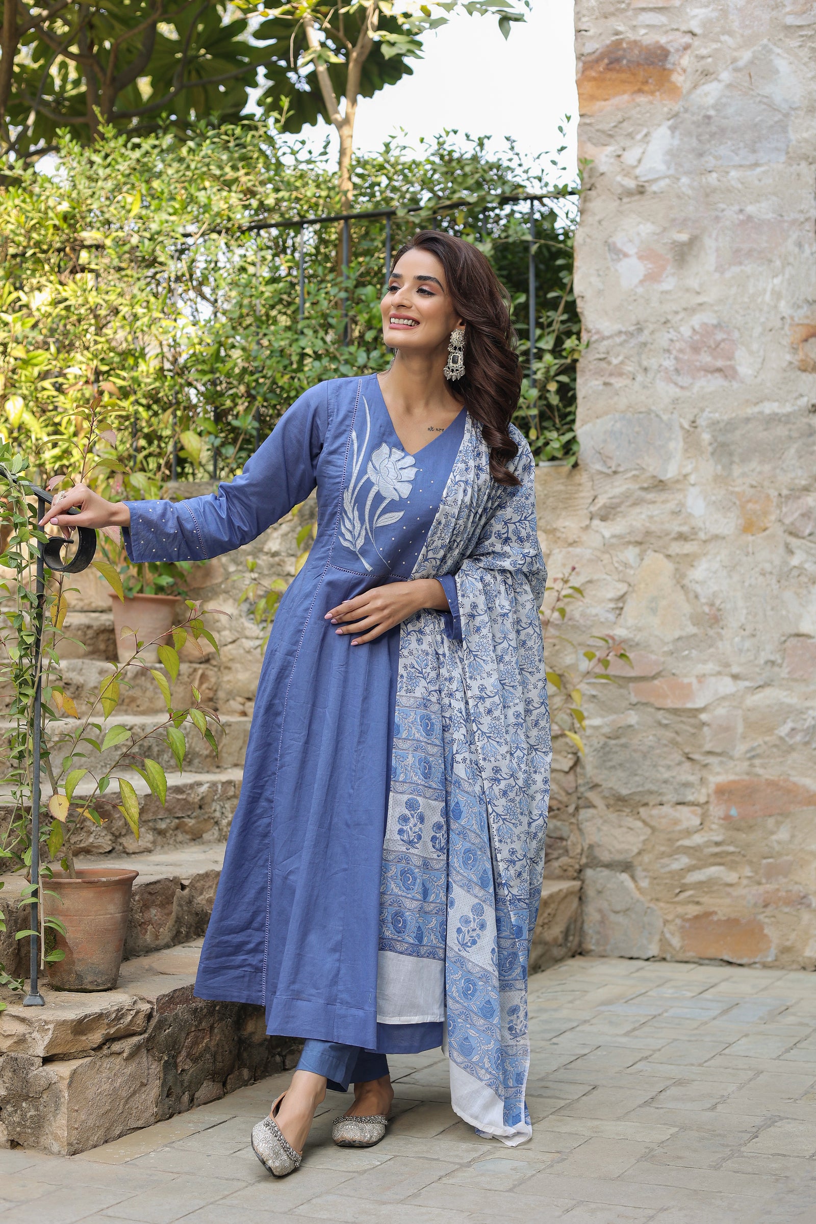 Blue Kalidar Organic Cotton Suit Set