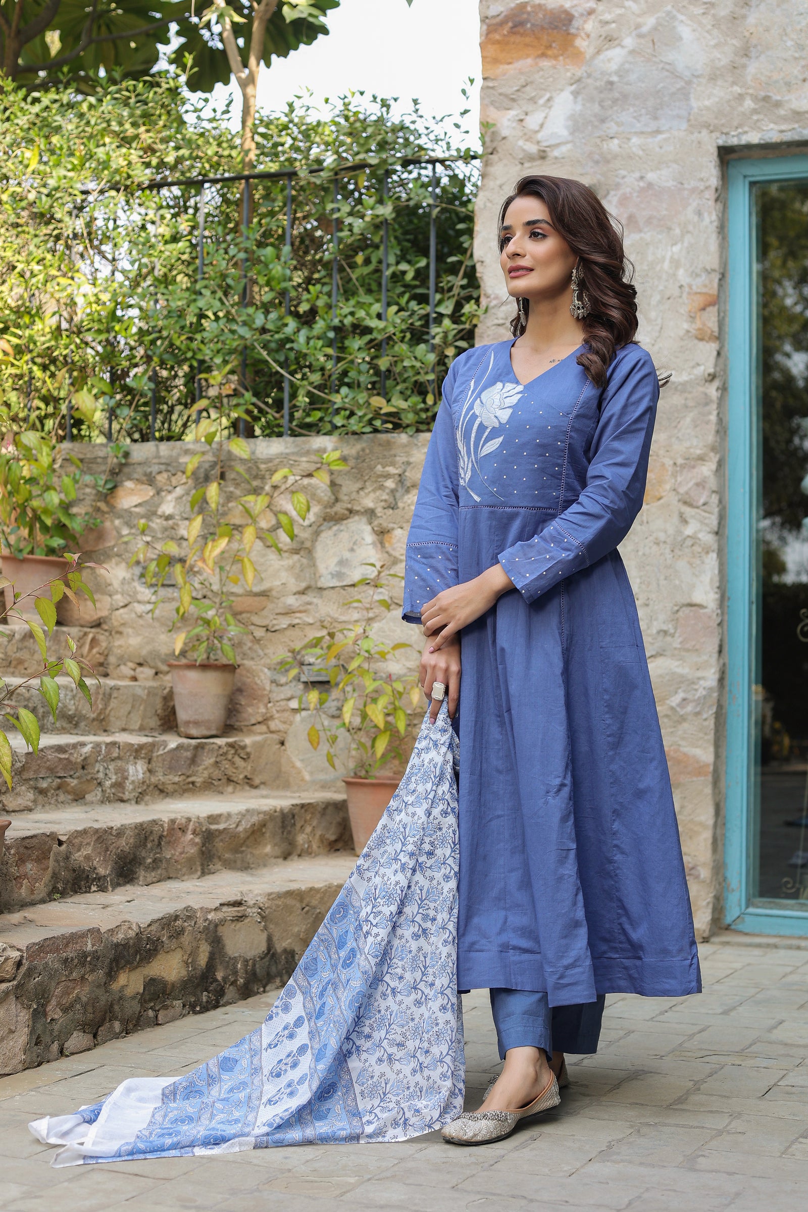 Blue Kalidar Organic Cotton Suit Set