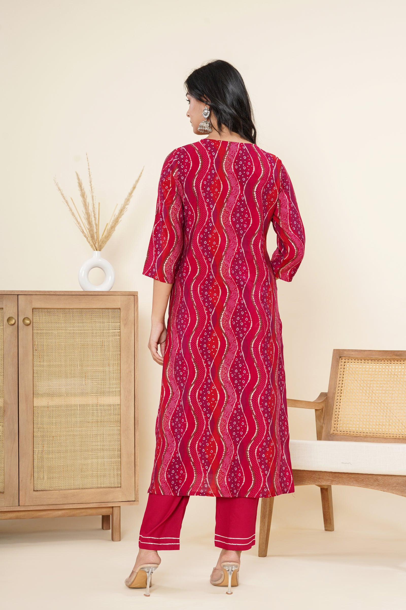 Muslin Red Zig-Zag Suit Set