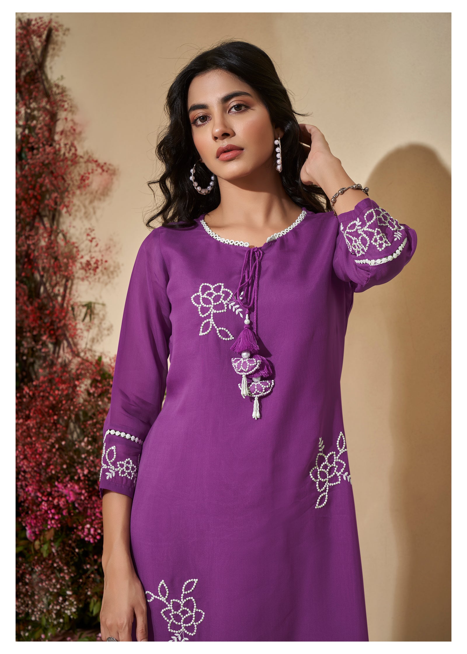 Purple Organza Embroidered Suit Set