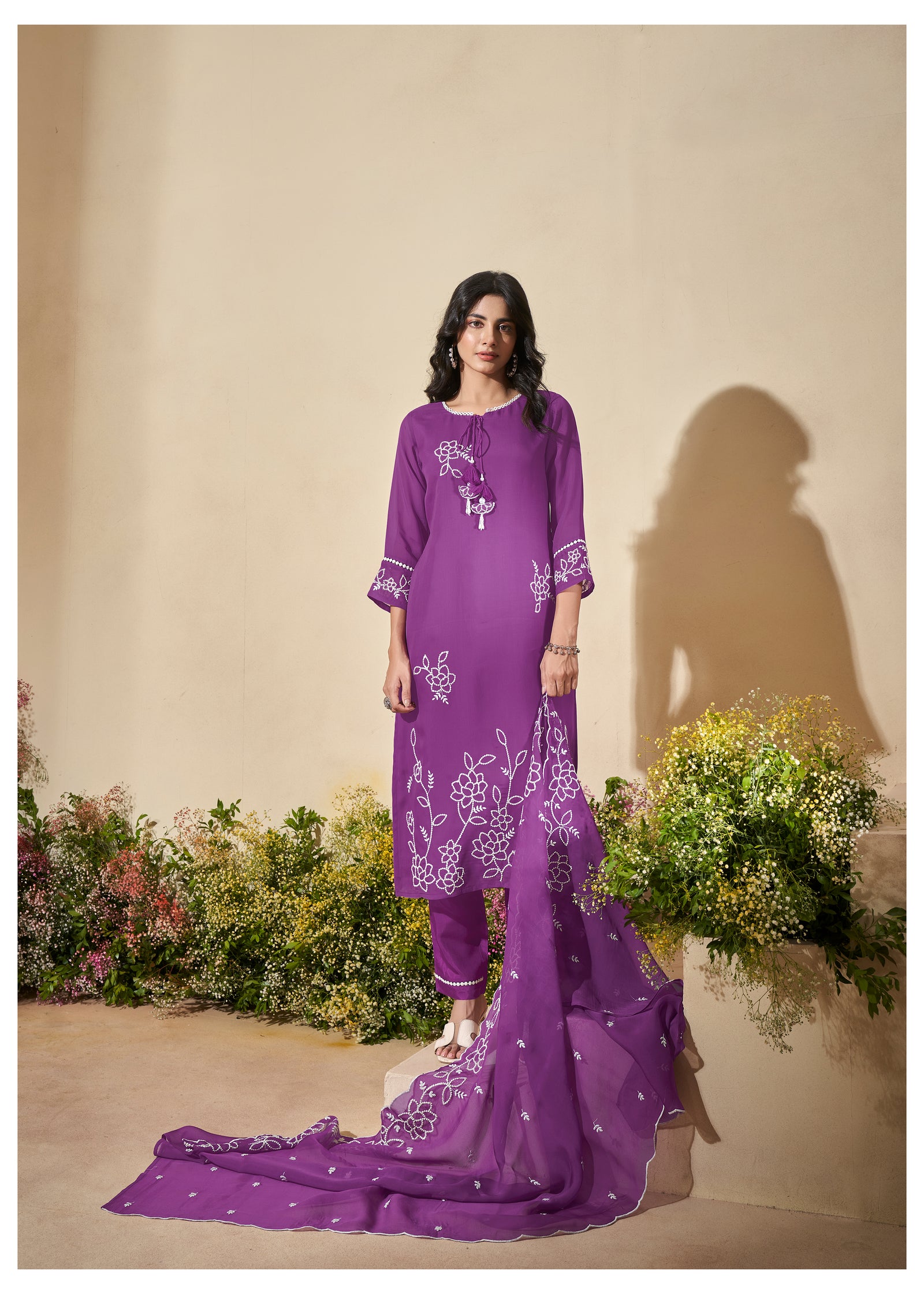 Purple Organza Embroidered Suit Set