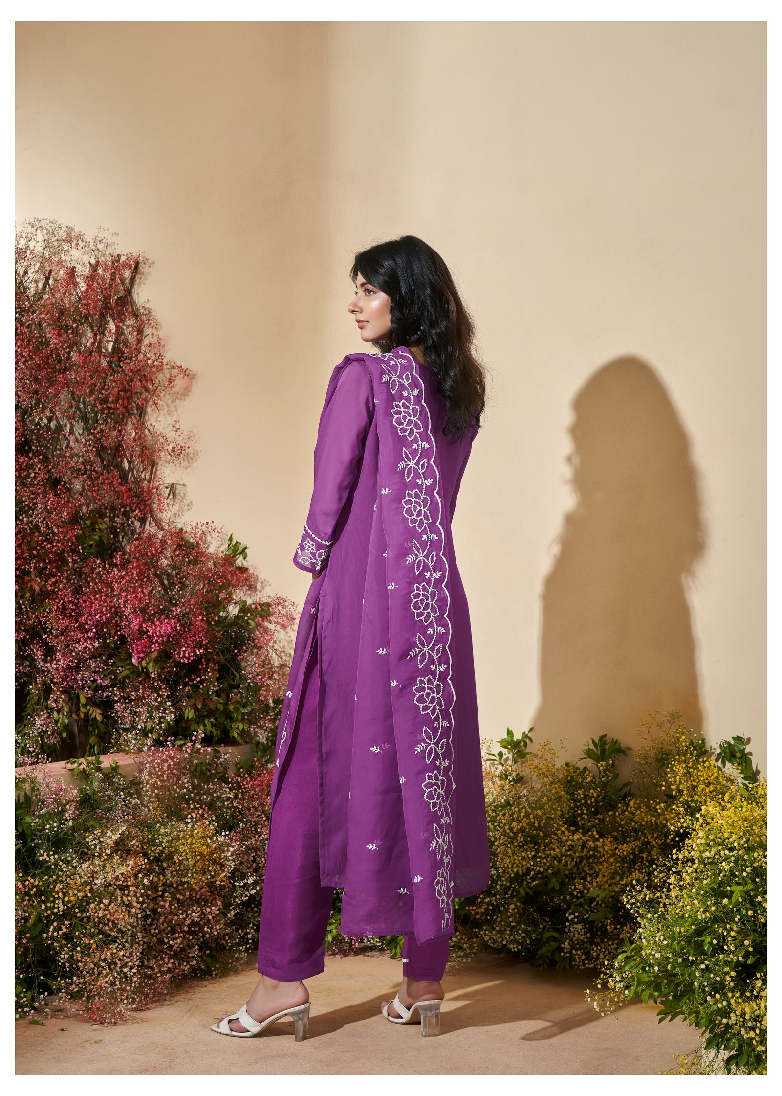 Purple Organza Embroidered Suit Set