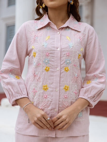 Pink Embroidered Coord Set