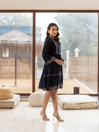 Blue Star Embroidery Dress