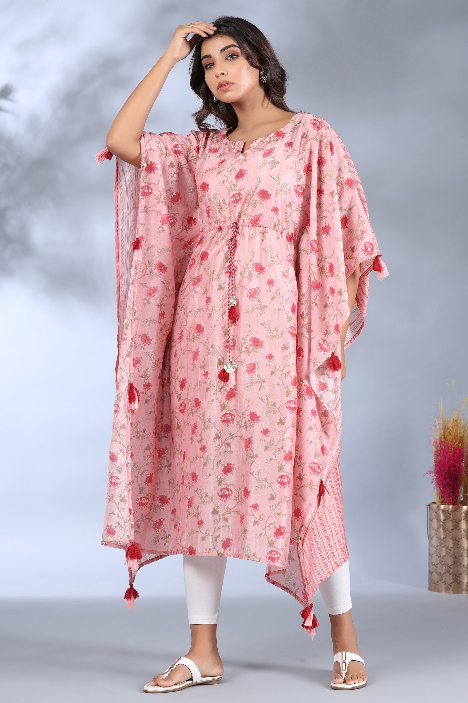 Muslin Printed Pink Kaftan