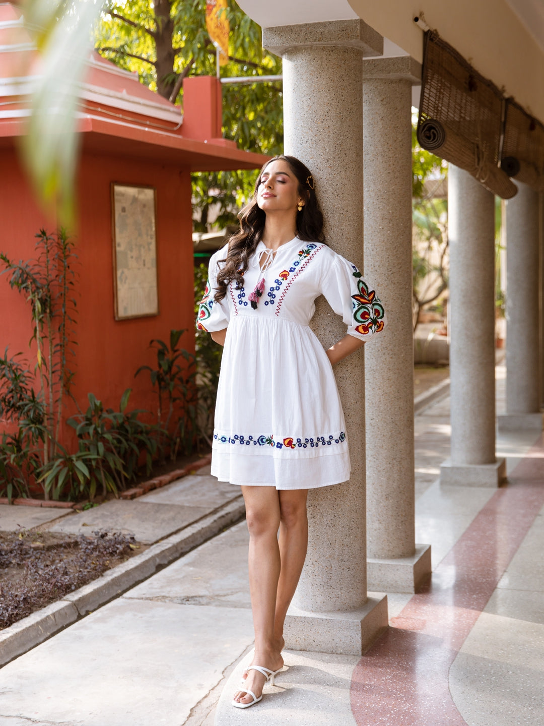 Kate White Embroidered Dress