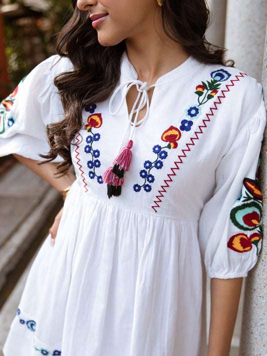 Kate White Embroidered Dress