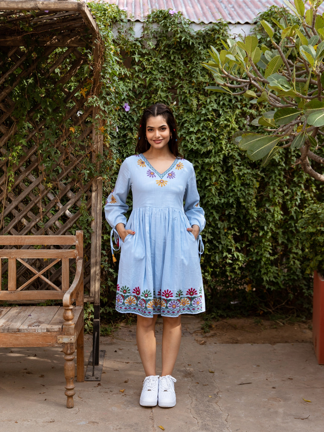 Sky Blue Embroidered Dress