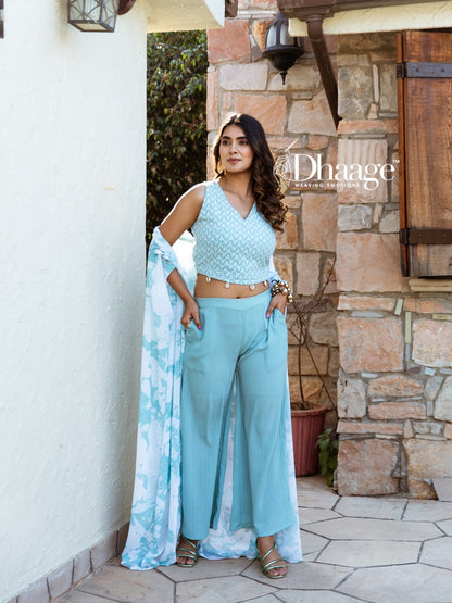 Blue Embroidery Coord Set