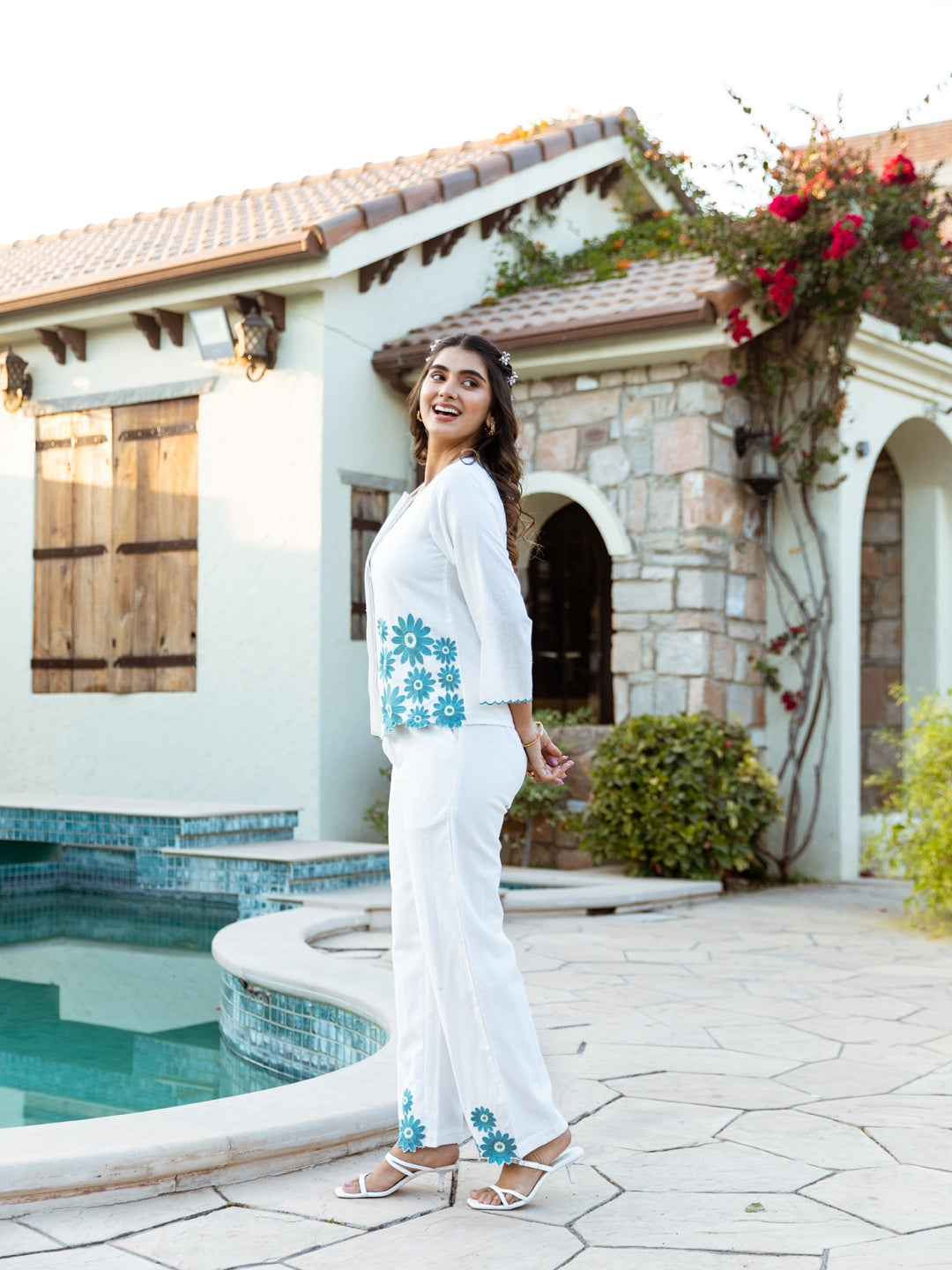 White & Blue Daisy Coord Set