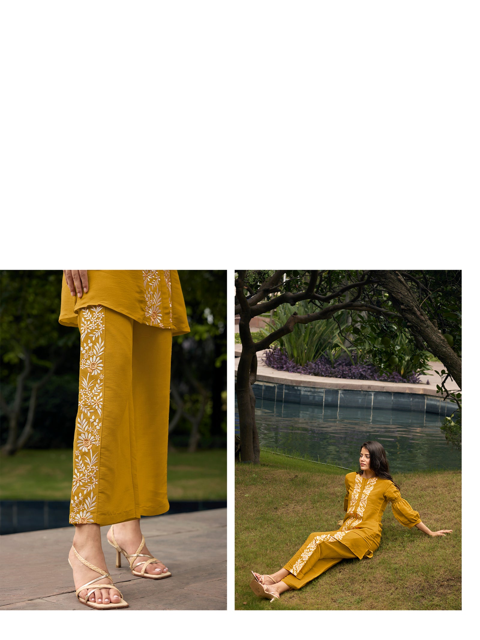 Mustard Embroidered Cotton Linen Coord Set