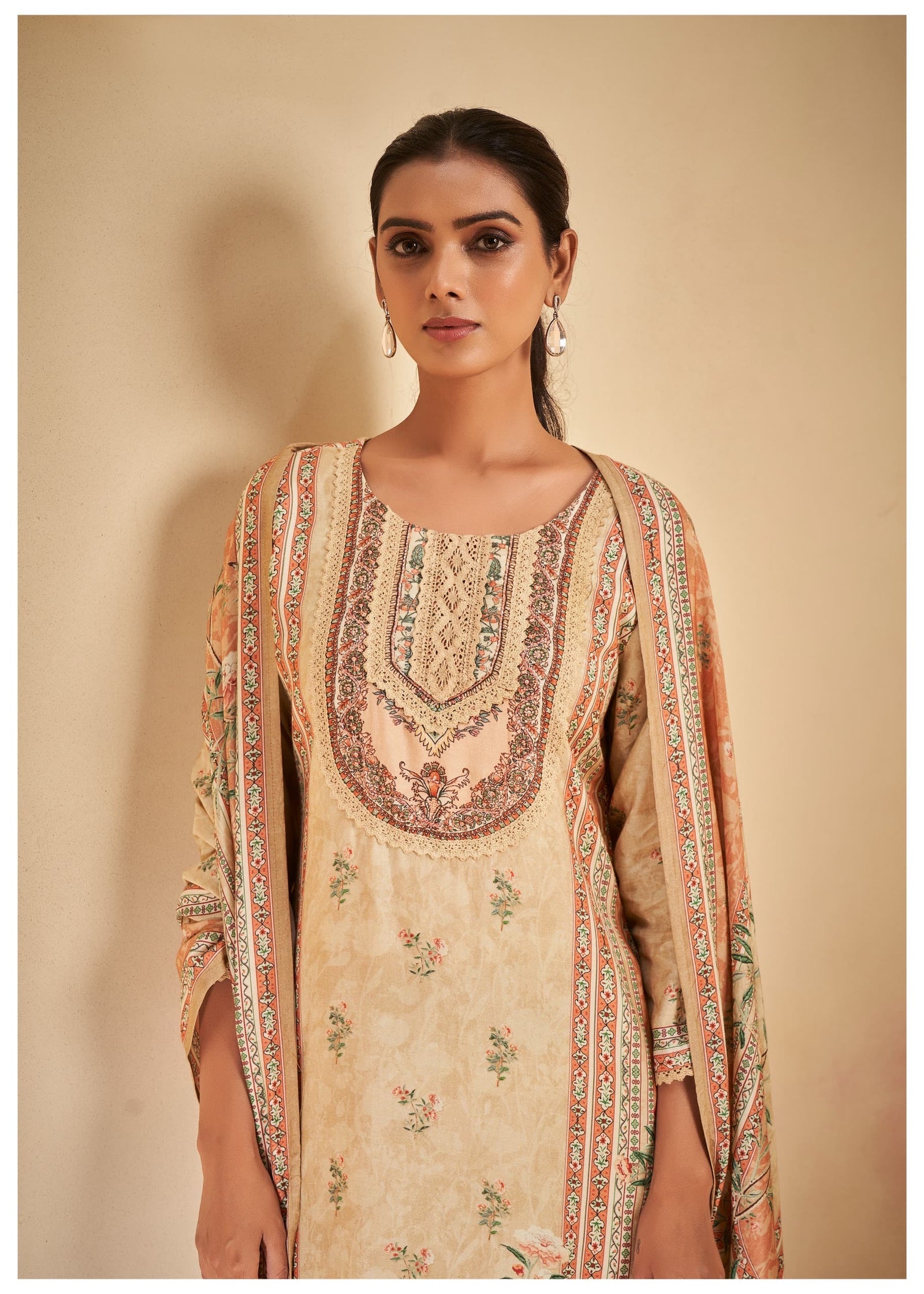 Beige Printed Kurta Set