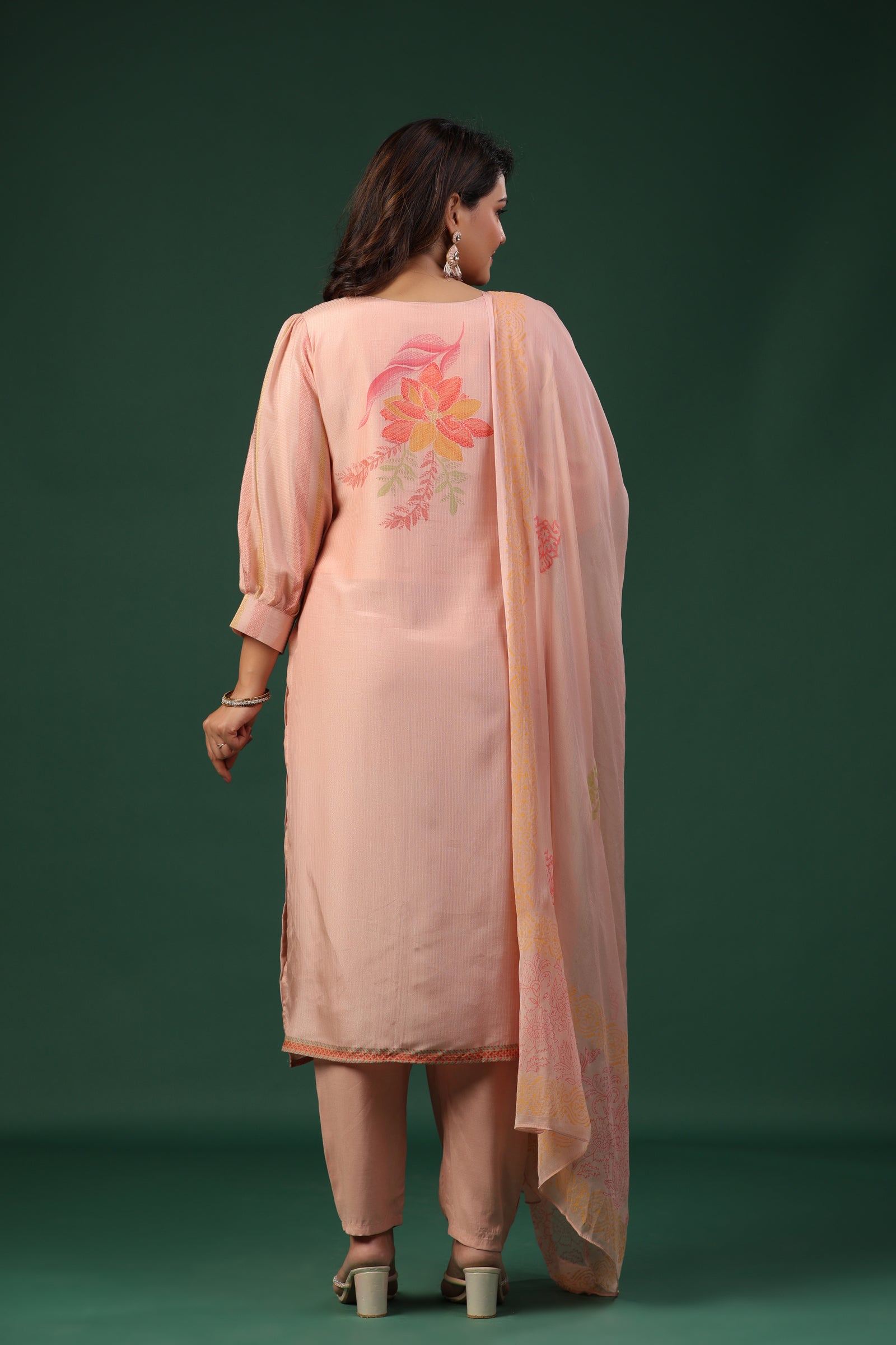 Nude Pink Embroidered Suit Set with Dupatta