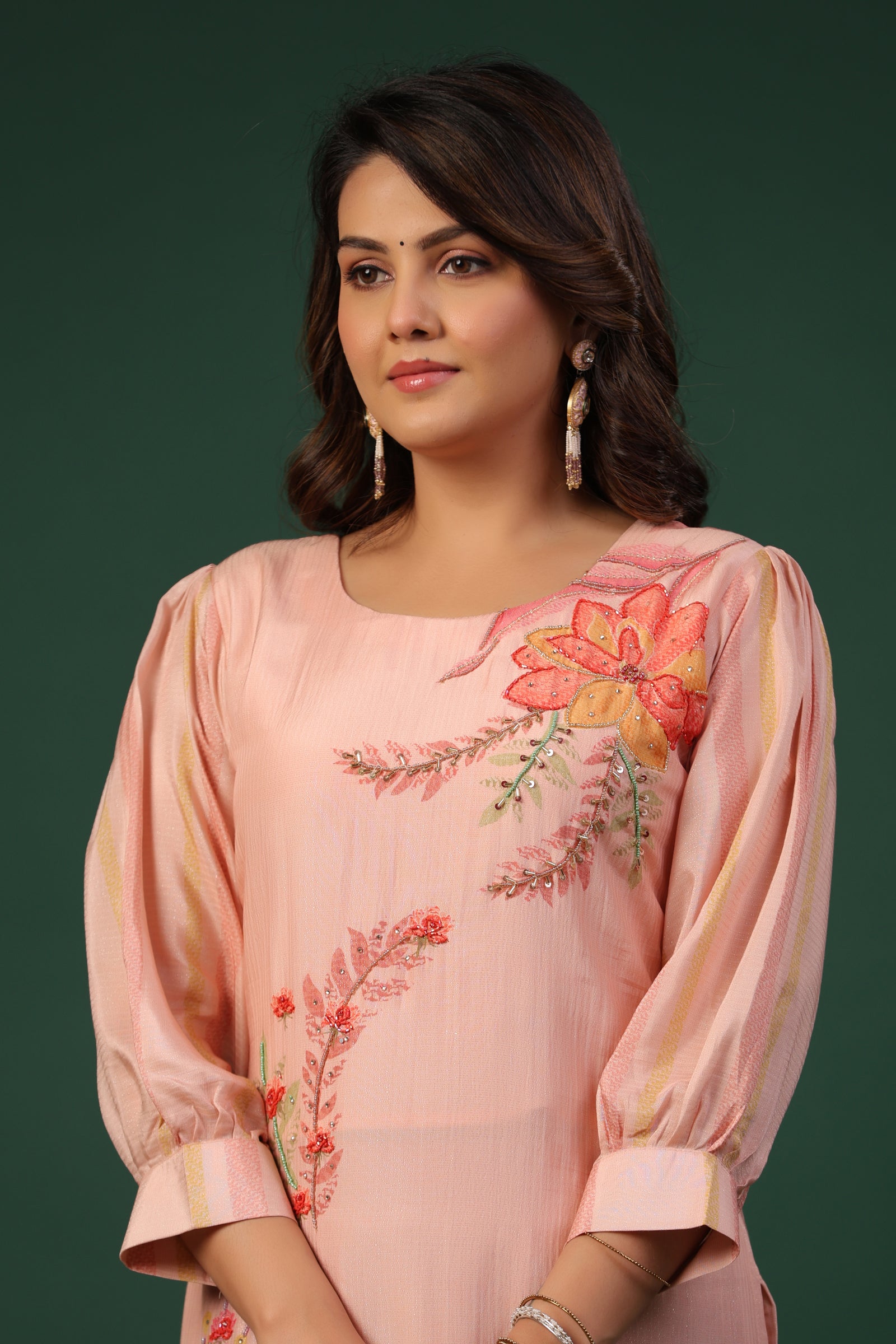 Nude Pink Embroidered Suit Set with Dupatta