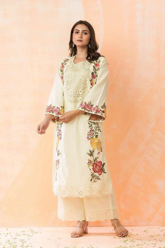 Hand Embroidered Cotton Kurta-Pant Set