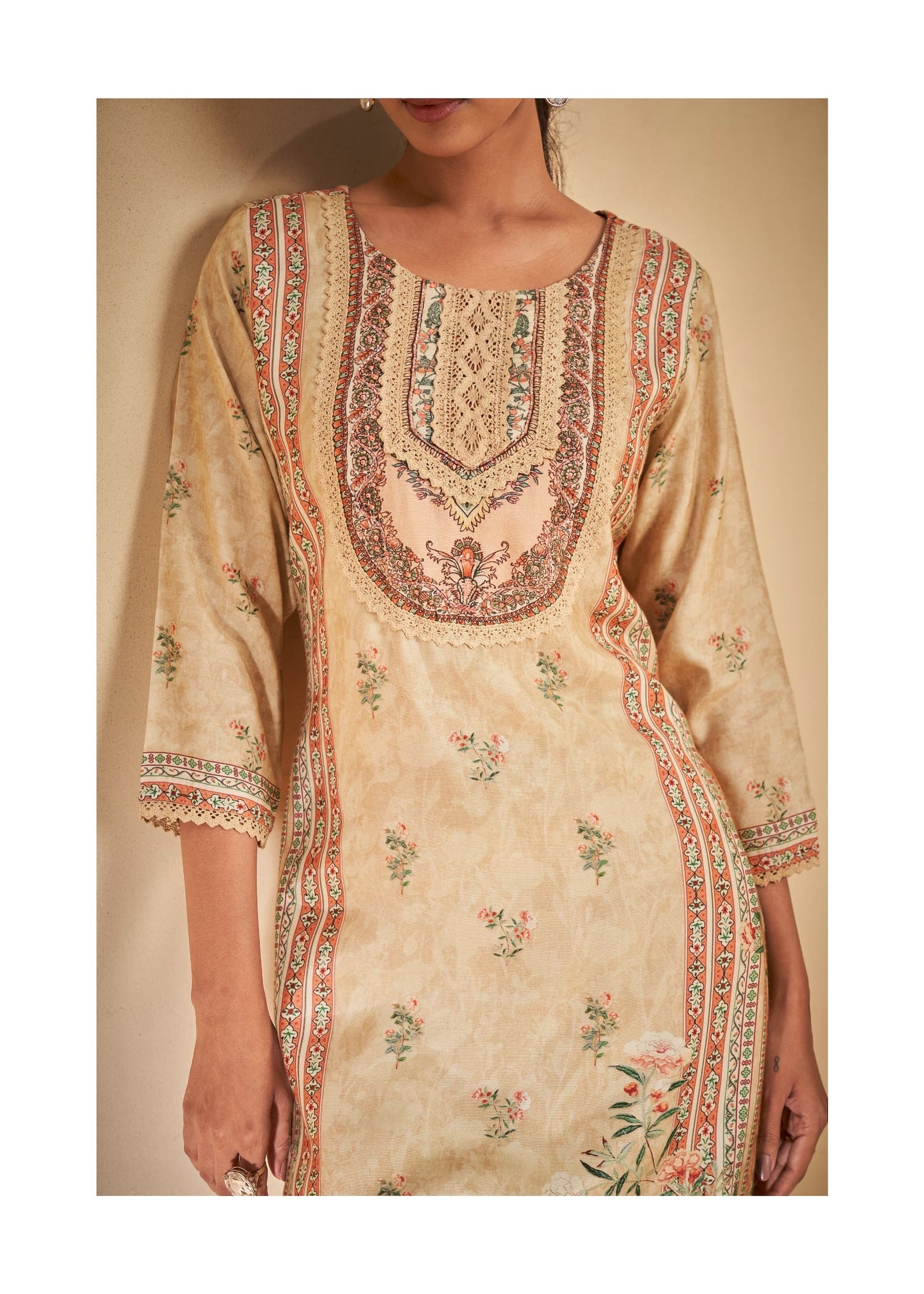 Beige Printed Kurta Set