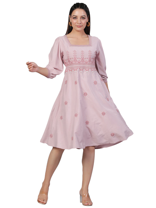Light Pink Embroidered Cotton Mulmul Dress