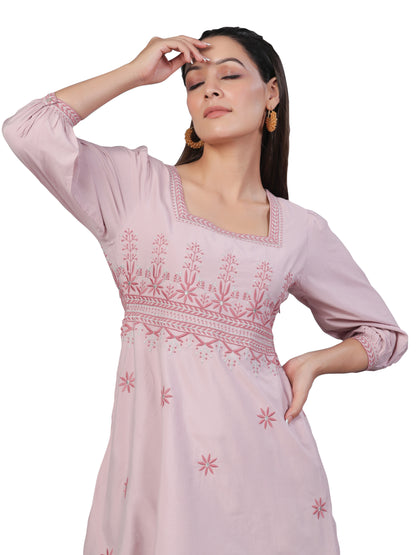 Light Pink Embroidered Cotton Mulmul Dress