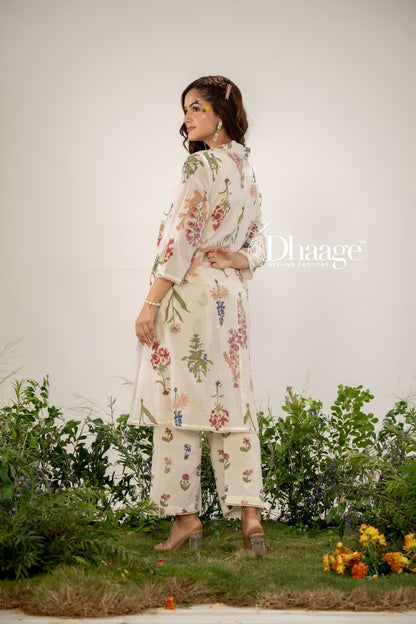 Blooming Cream Floral Printed Premium Cotton Coord Set