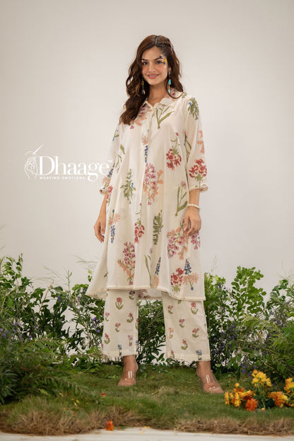 Blooming Cream Floral Printed Premium Cotton Coord Set