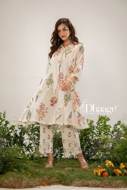Blooming Cream Floral Printed Premium Cotton Coord Set