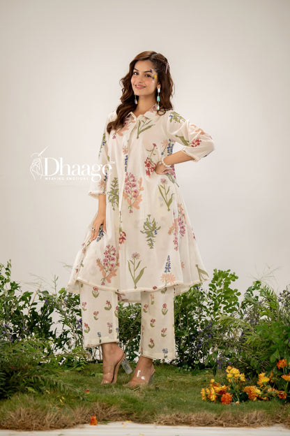 Blooming Cream Floral Printed Premium Cotton Coord Set