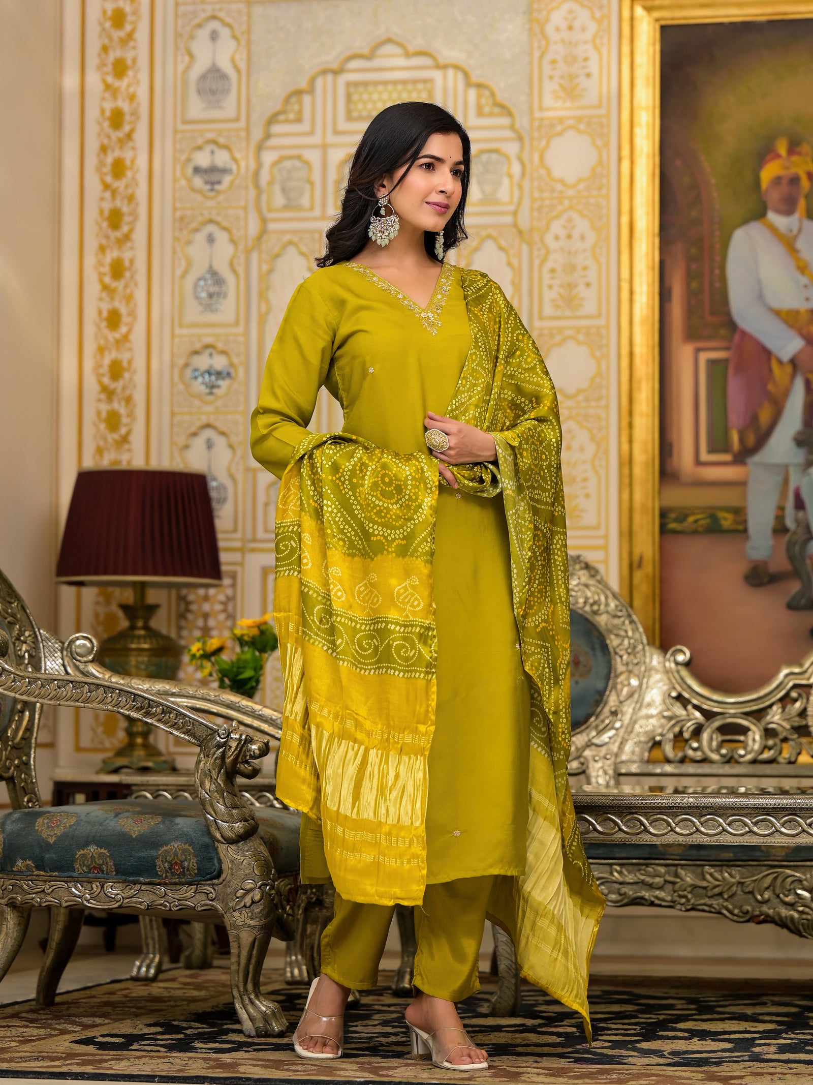 Muslin Suit Set paired with gaji silk dupatta