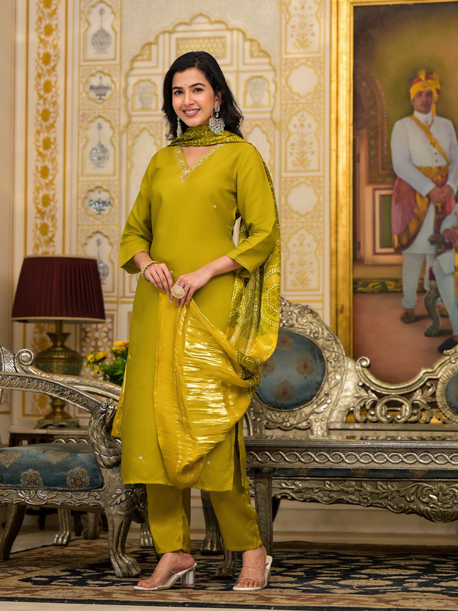 Muslin Suit Set paired with gaji silk dupatta