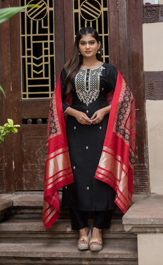 Black Embroidered Suit Set