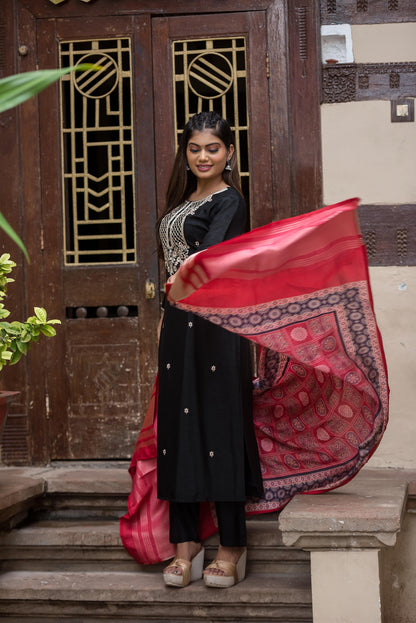 Black Embroidered Suit Set