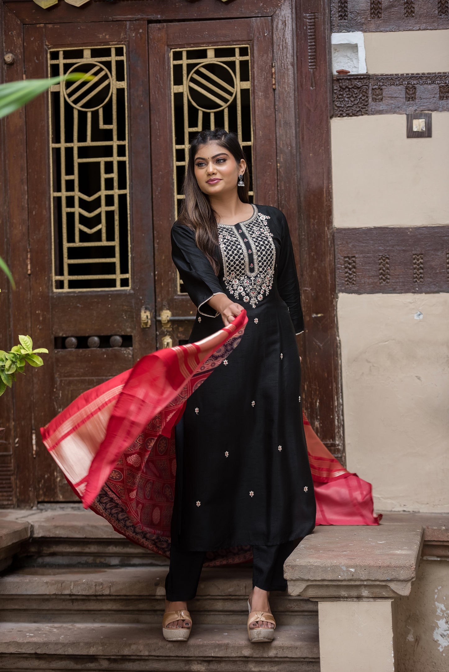 Black Embroidered Suit Set