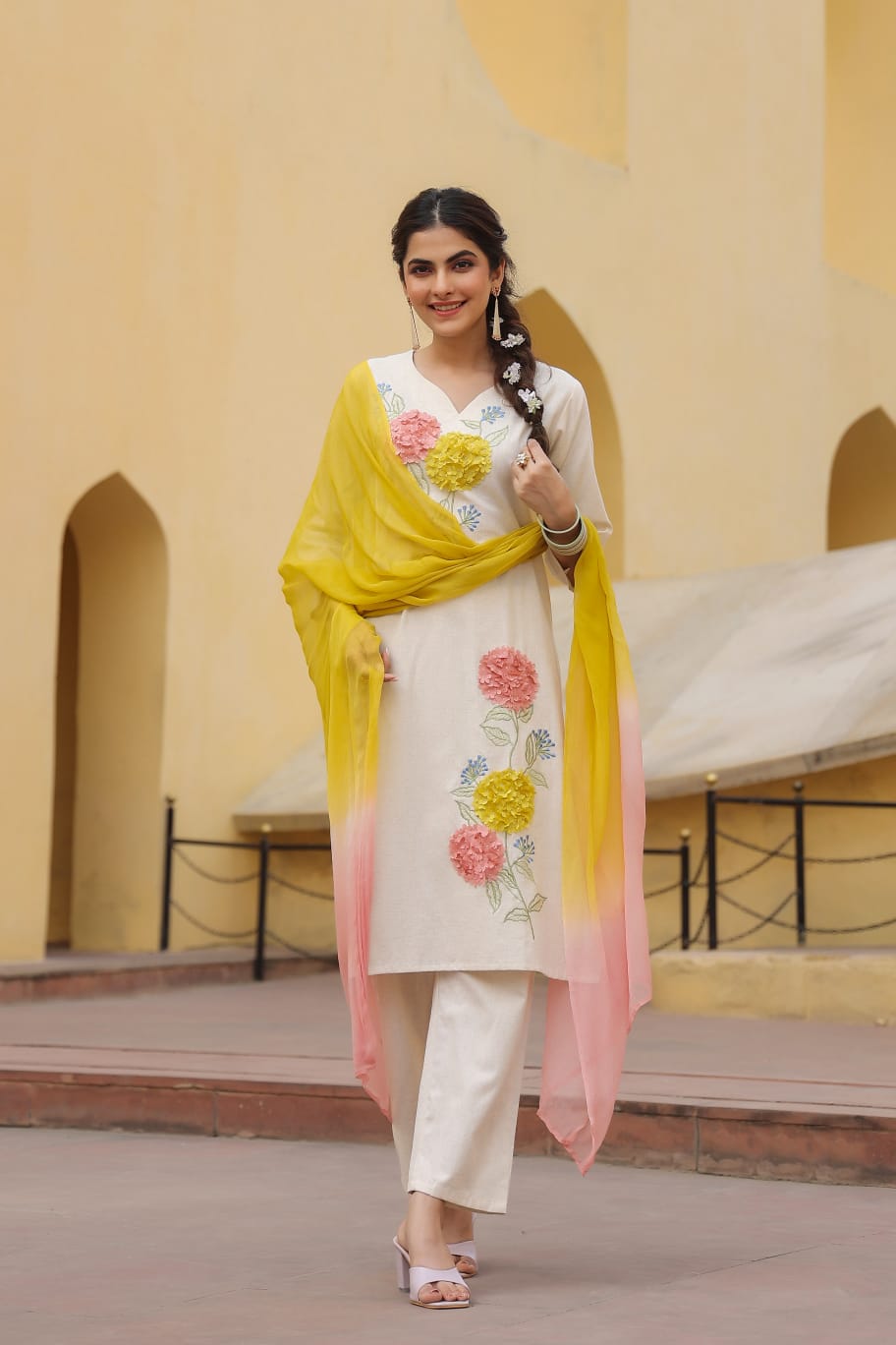 Snow White 3D Sunflower Suit Set with Dupatta