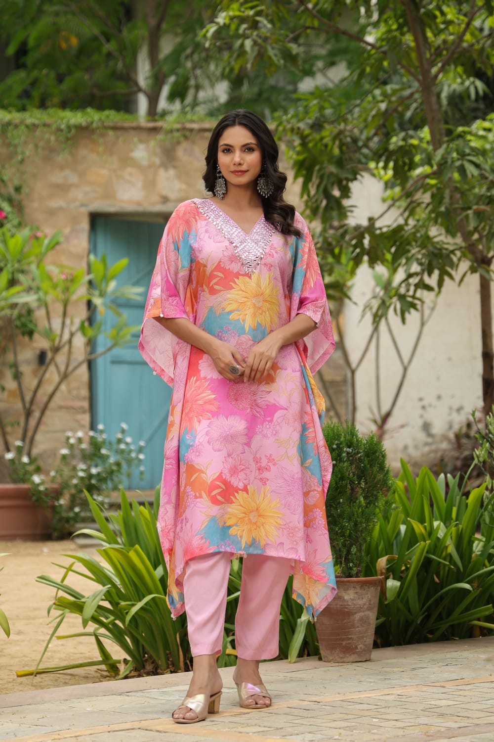 Pure Muslin Floral Print Kaftan