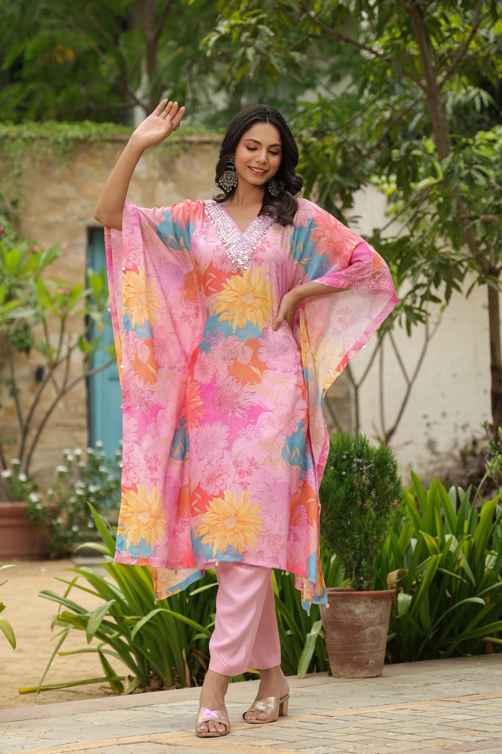 Pure Muslin Floral Print Kaftan