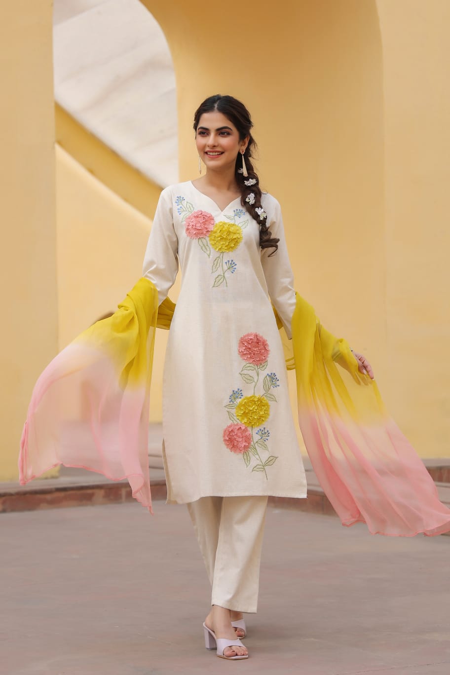 Snow White 3D Sunflower Suit Set with Dupatta