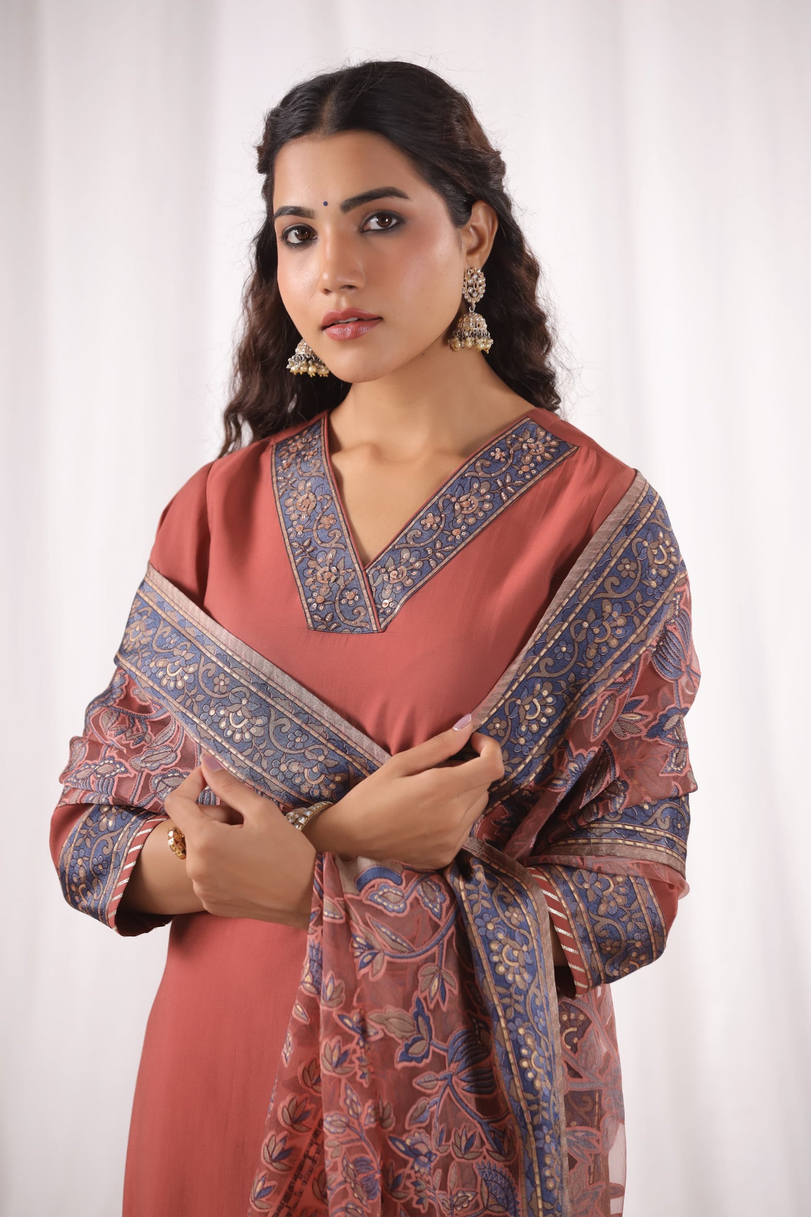 Rust Brown Suit Set with Brasso Dupatta