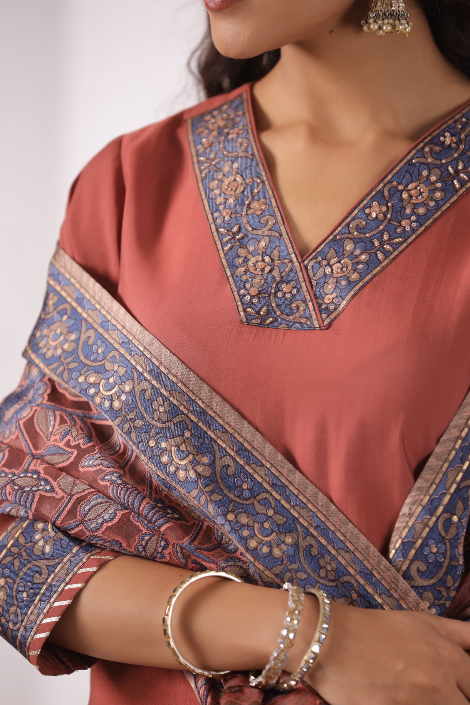 Rust Brown Suit Set with Brasso Dupatta