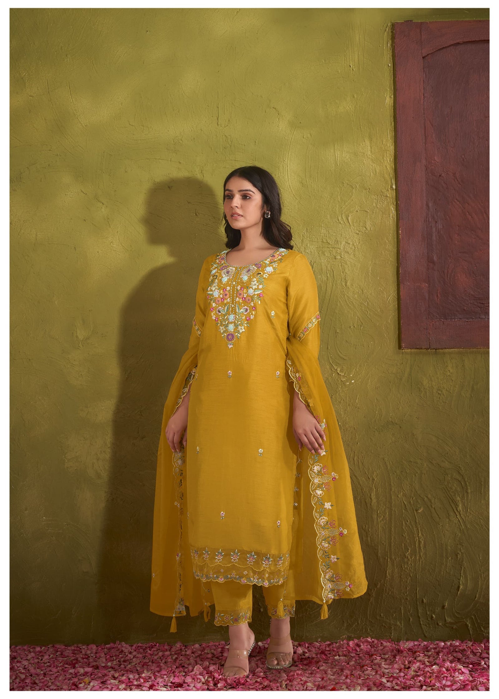 Mustard Yellow Embroidered Suit Set