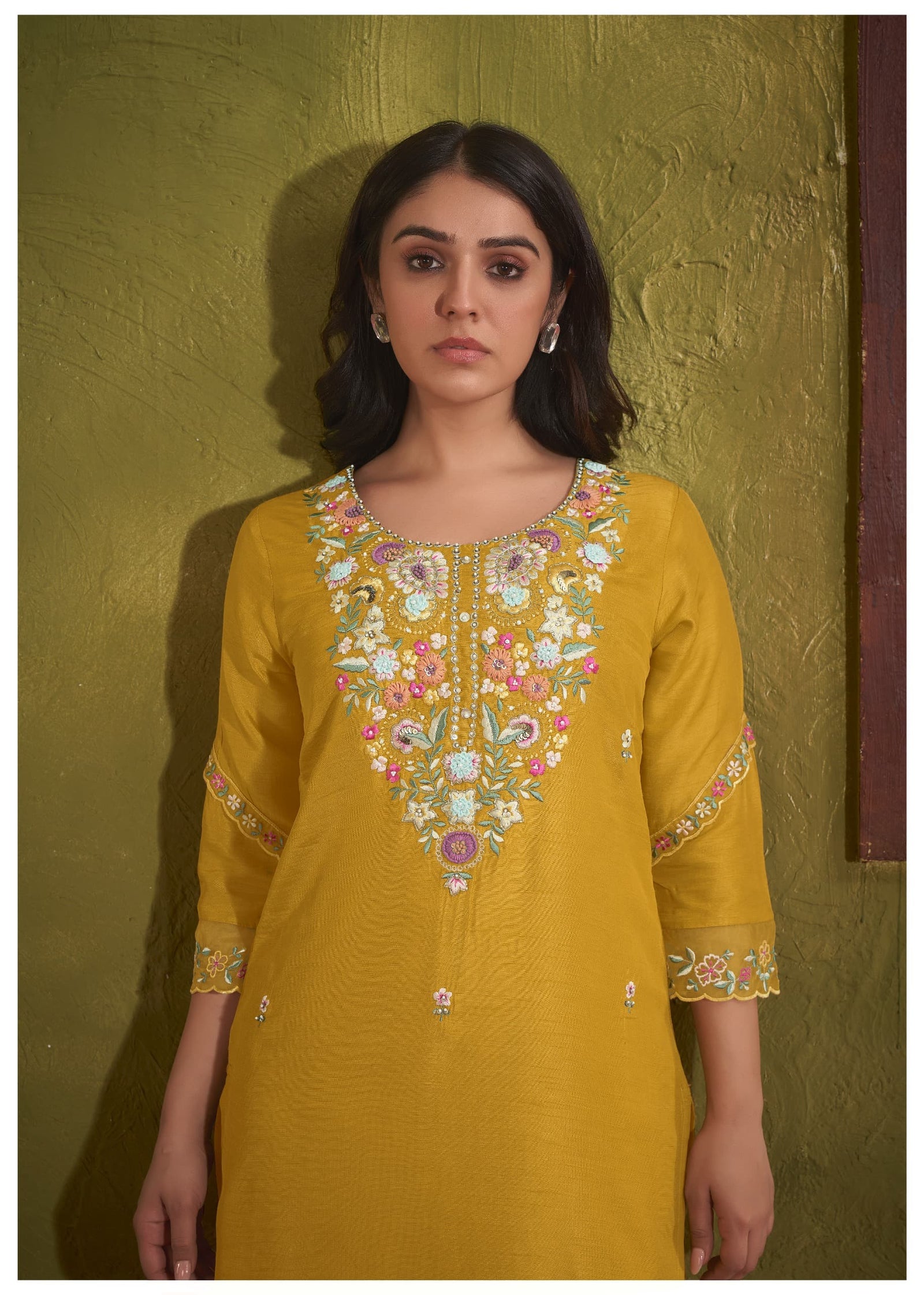 Mustard Yellow Embroidered Suit Set