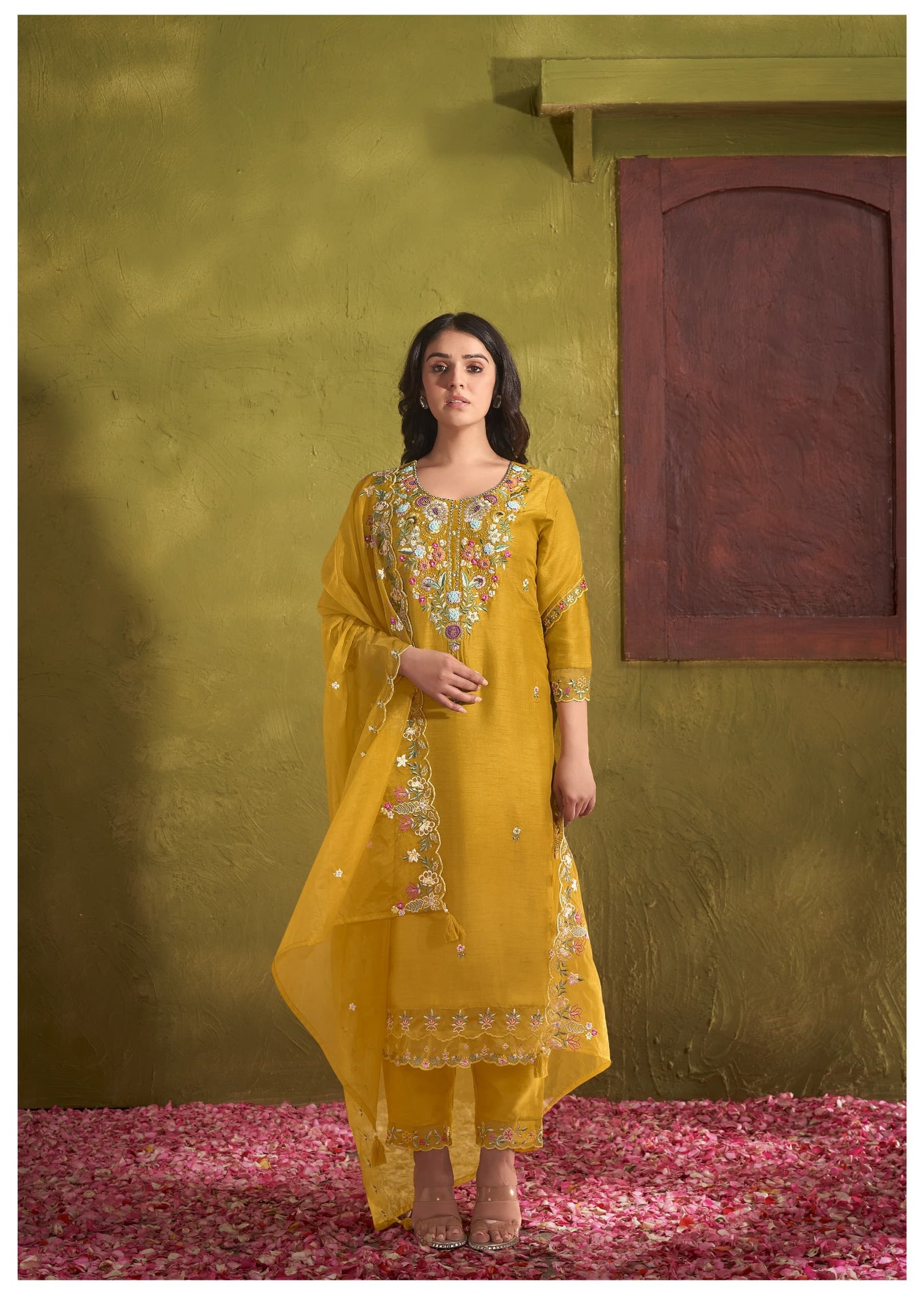 Mustard Yellow Embroidered Suit Set