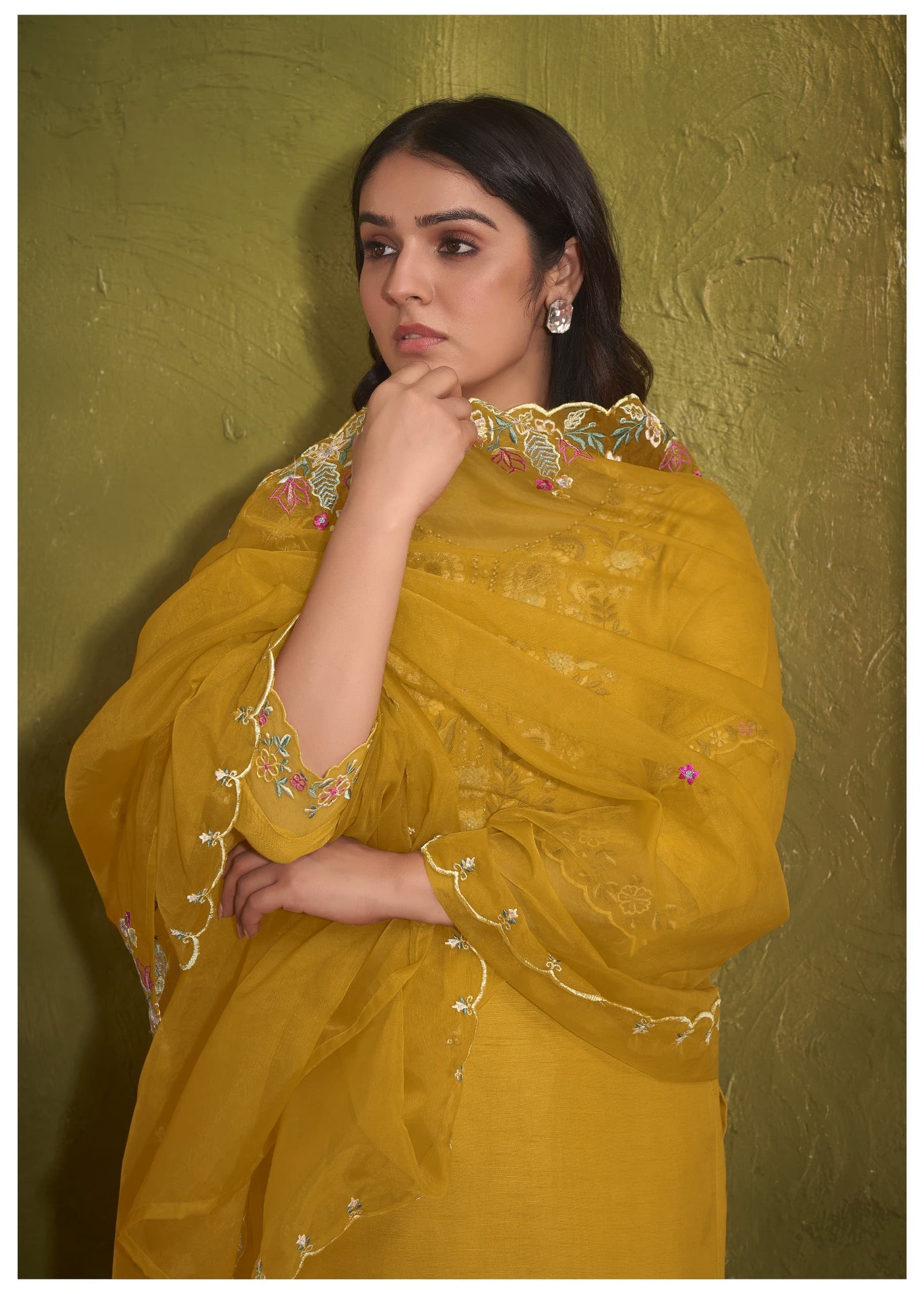 Mustard Yellow Embroidered Suit Set