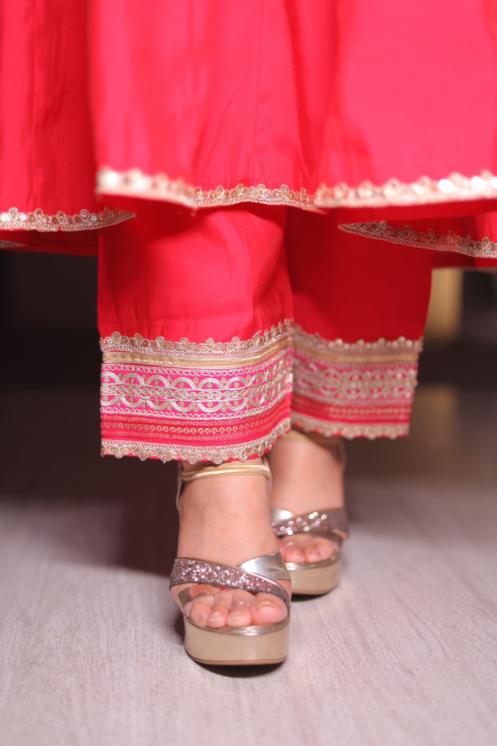 Pink Anarkali with Leheriya Dupatta in Gota Embroidery