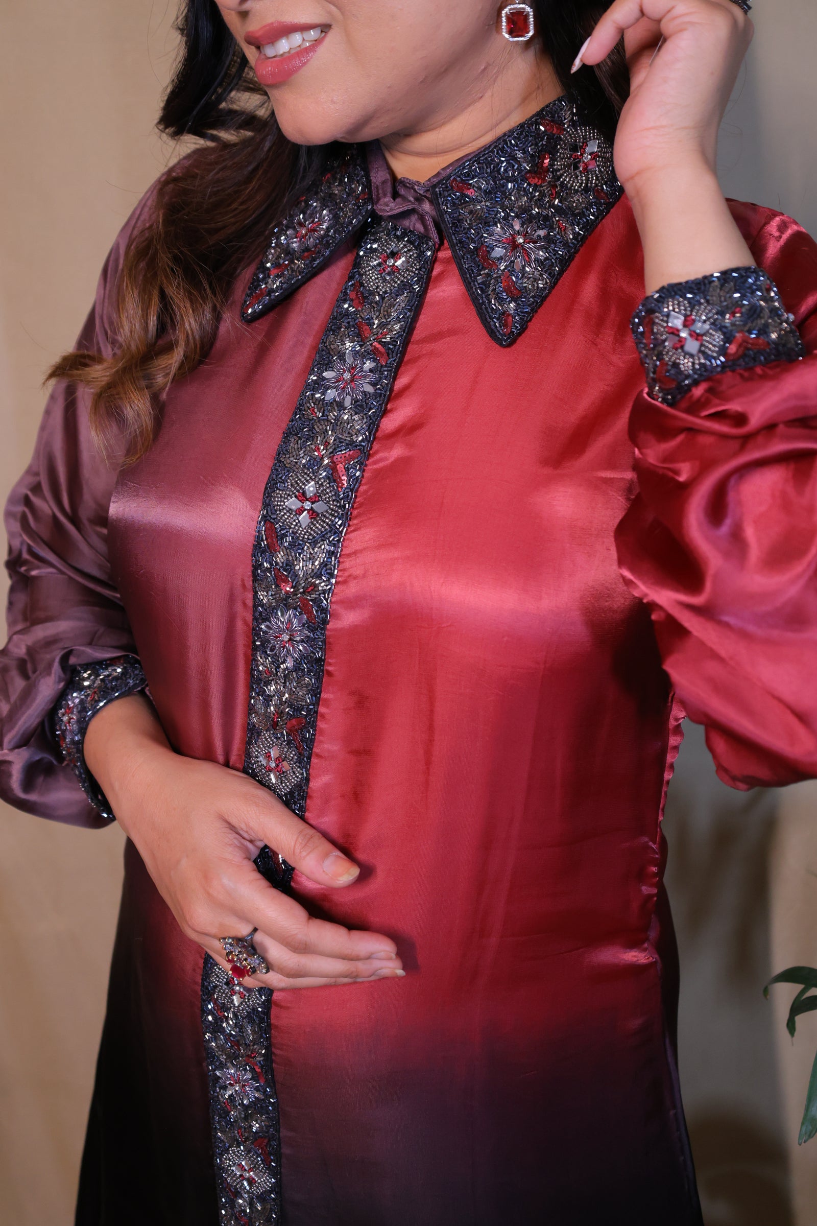 Red Indo-fusion Palazzo Set