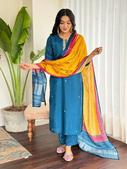 Silk Peacock Blue Suit