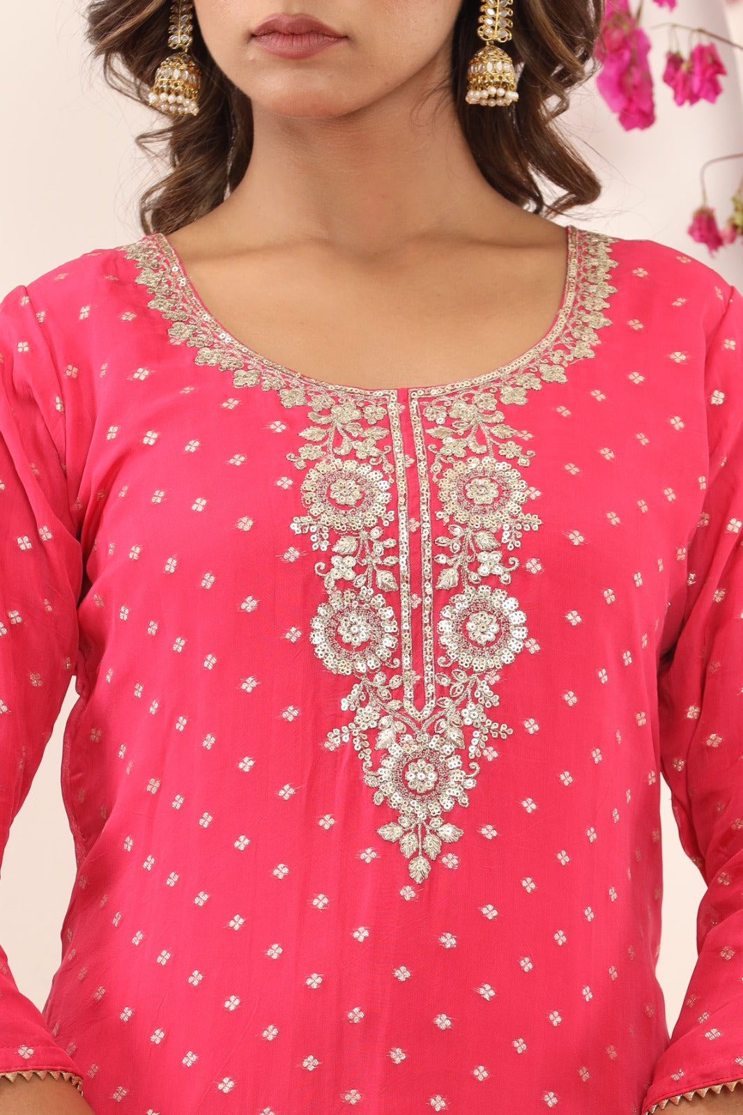 Fuchsia Pink Bandhani Dupatta Suit Set