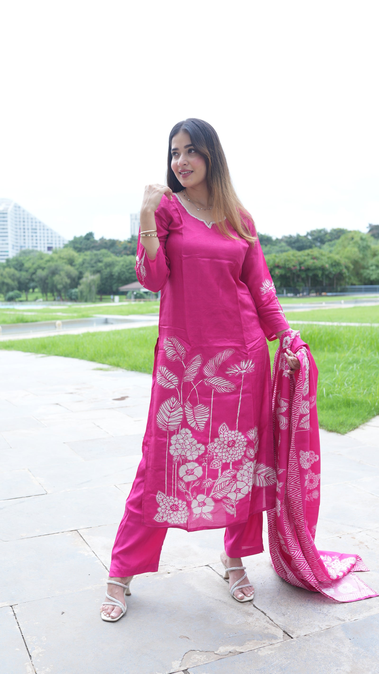 Pink Russian Silk Suit Set