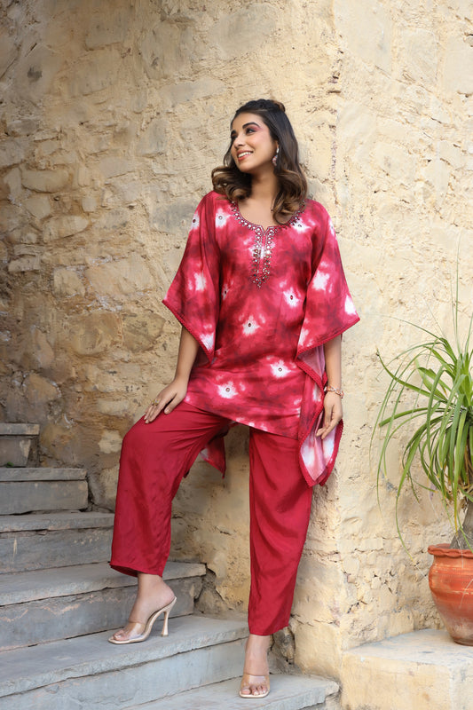 Red Tie & Dye Kaftan Set