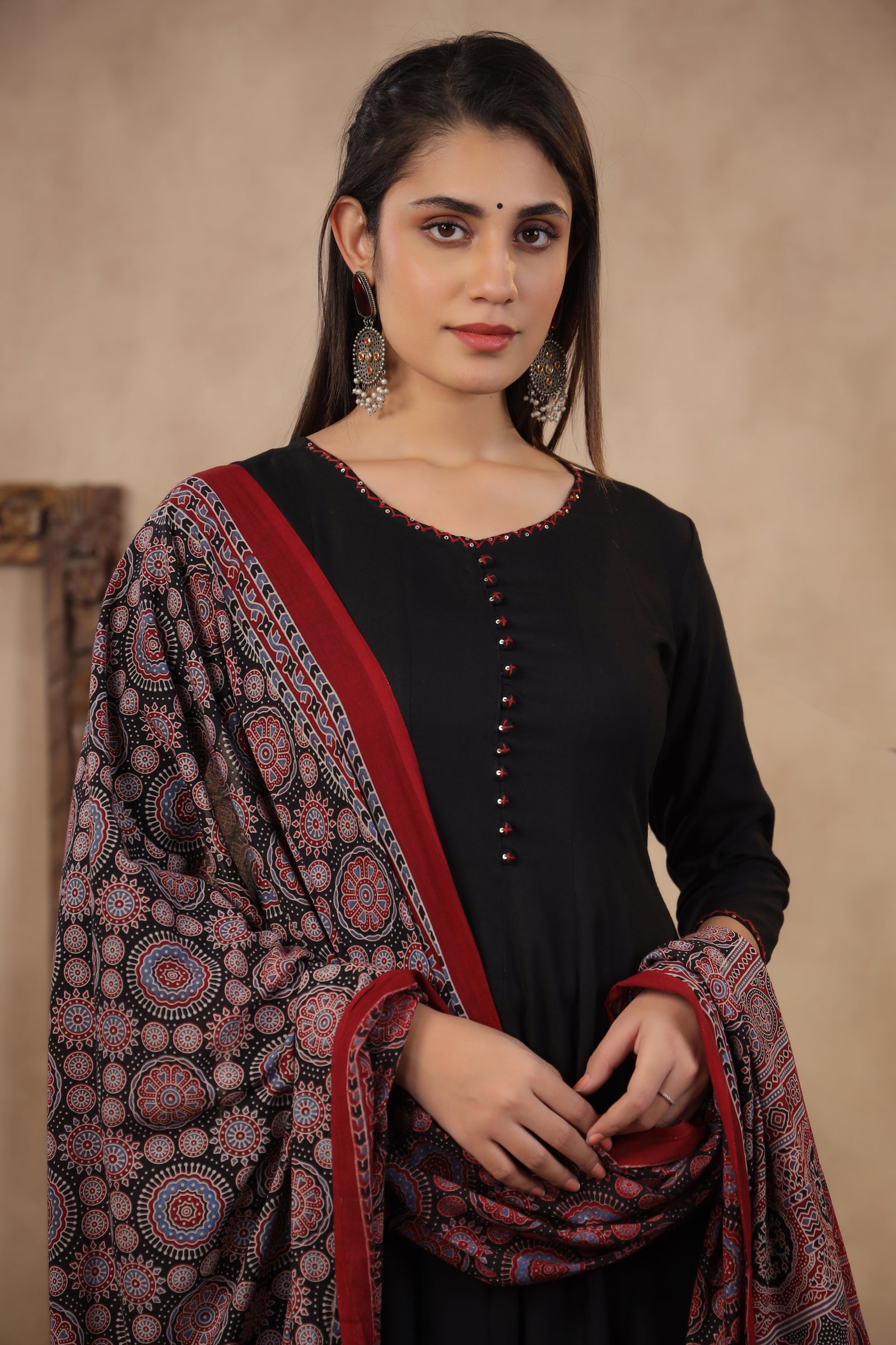 Solid Black Sequined Kurta with Palazzo & Dupatta