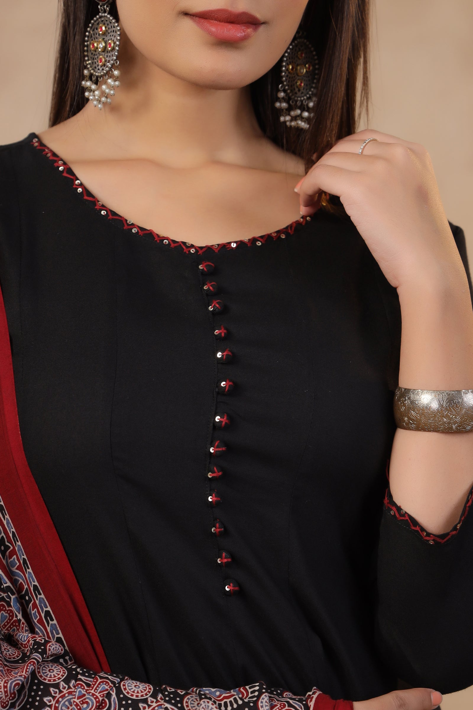 Solid Black Sequined Kurta with Palazzo & Dupatta