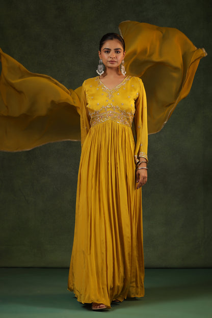 Mustard Yellow Party Wear Gown in Alia cut